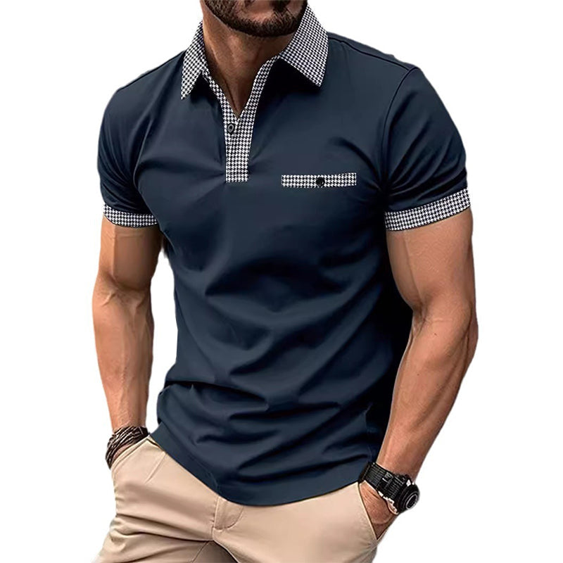 Polo da uomo a maniche corte con motivo pied de poule