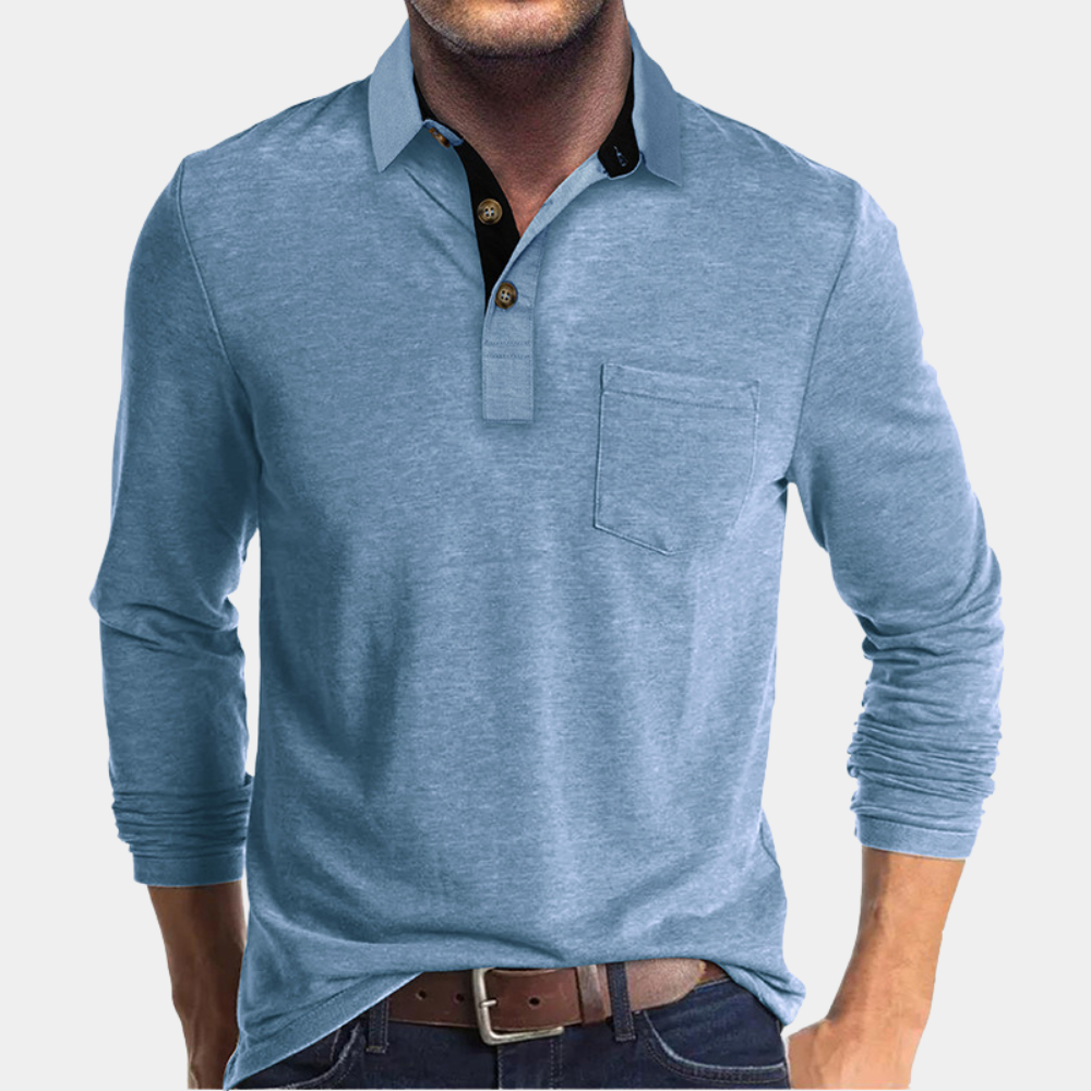 Polo da uomo a maniche lunghe con taschino sul petto