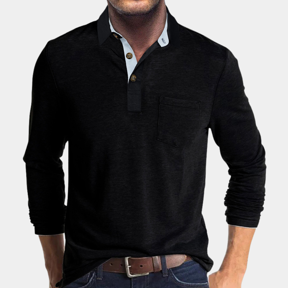 Polo da uomo a maniche lunghe con taschino sul petto