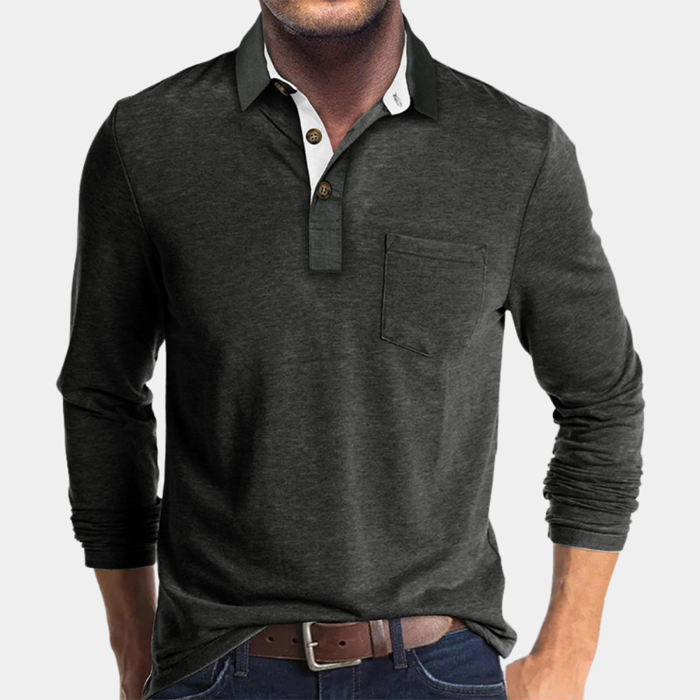 Polo da uomo a maniche lunghe con taschino sul petto