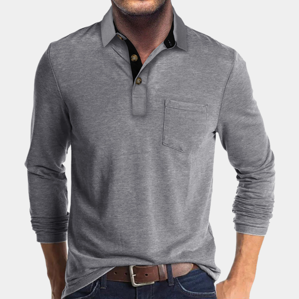 Polo da uomo a maniche lunghe con taschino sul petto
