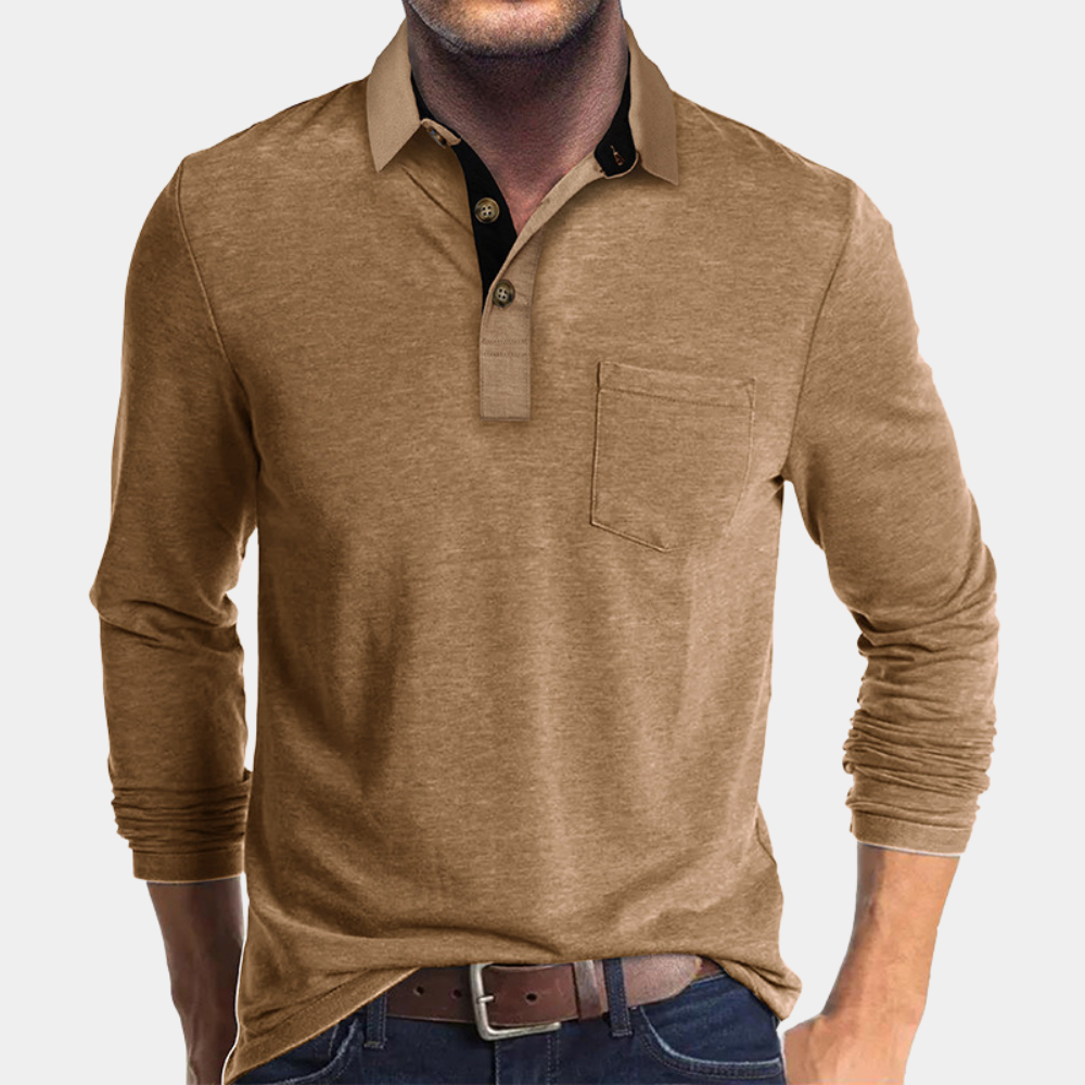 Polo da uomo a maniche lunghe con taschino sul petto