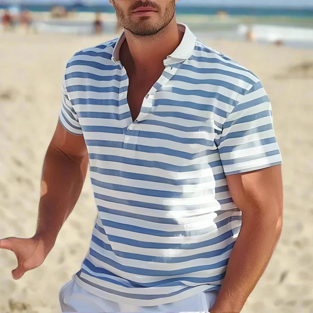 Polo da uomo a righe con colletto aperto