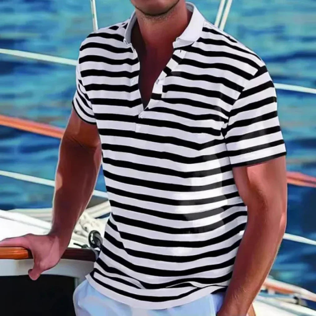 Polo da uomo a righe con colletto aperto