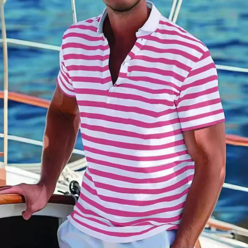 Polo da uomo a righe con colletto aperto
