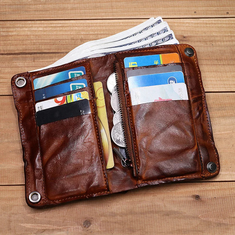 Portafoglio in pelle fatto a mano con scomparti multipli per carte