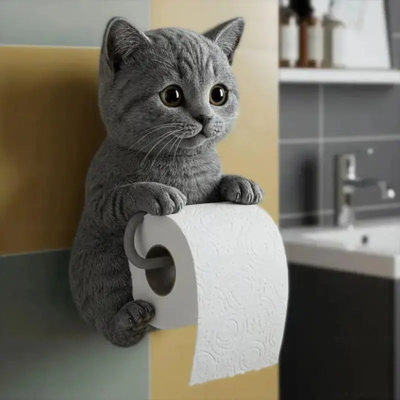 Portarotolo da parete per carta igienica in resina con statuetta di gatto