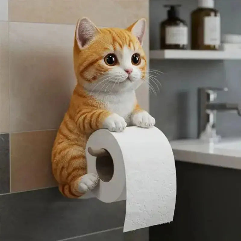 Portarotolo da parete per carta igienica in resina con statuetta di gatto