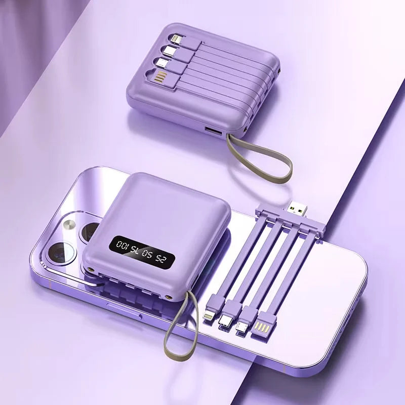 Power Bank 4-in-1 - Ricarica Rapida USB-C - 10000 e 20000 mAh - Nero, Bianco e Viola