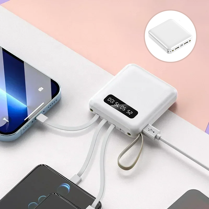 Power Bank 4-in-1 - Ricarica Rapida USB-C - 10000 e 20000 mAh - Nero, Bianco e Viola