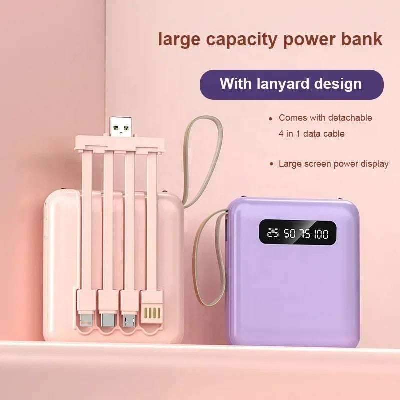 Power Bank 4-in-1 - Ricarica Rapida USB-C - 10000 e 20000 mAh - Nero, Bianco e Viola