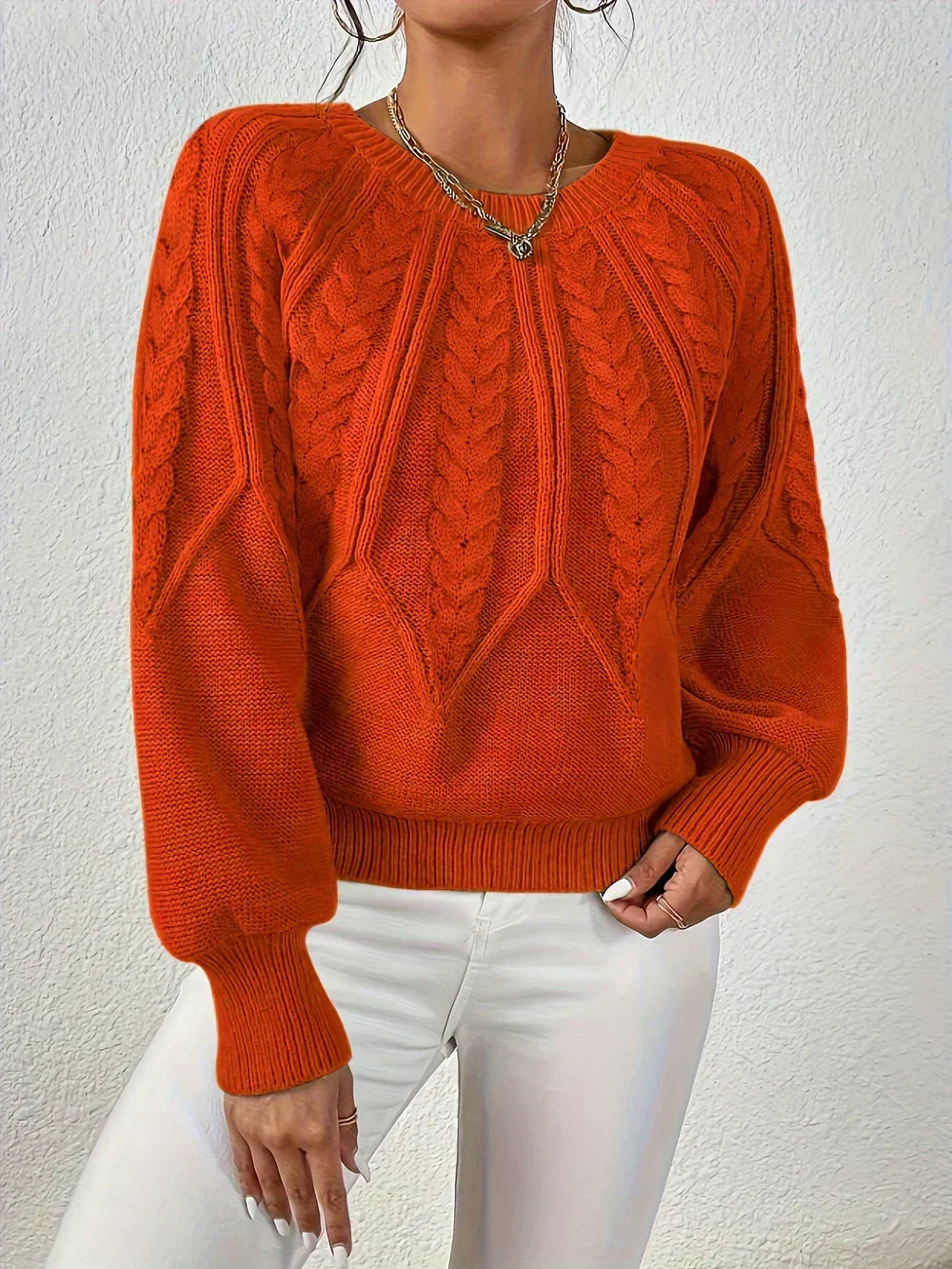 Pullover da Donna in Maglia a Trecce con Maniche Raglan