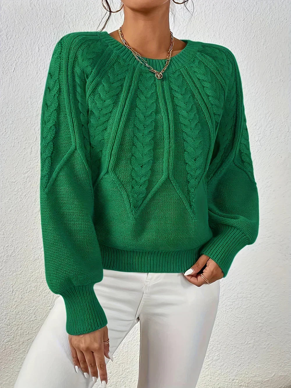 Pullover da Donna in Maglia a Trecce con Maniche Raglan