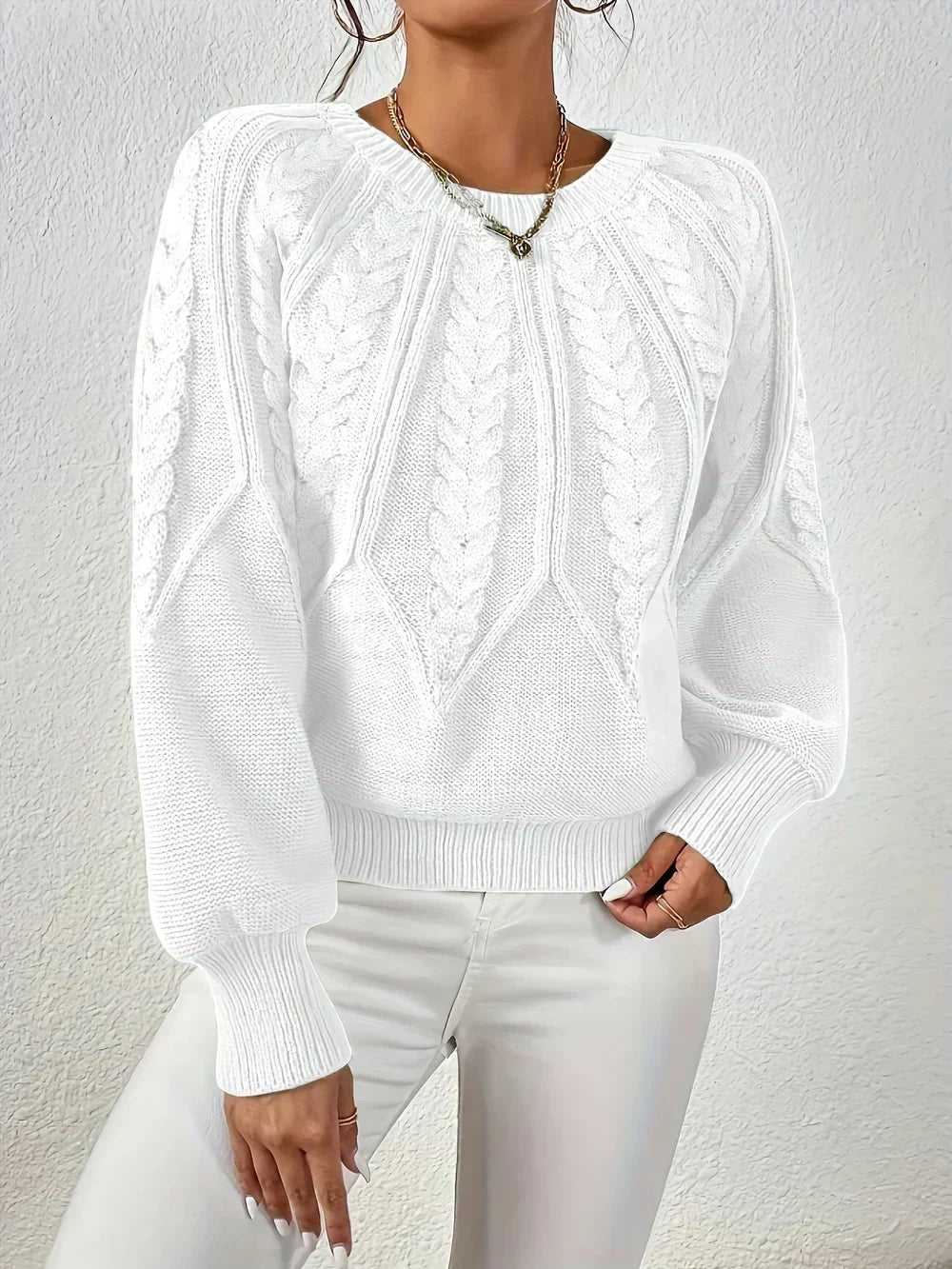 Pullover da Donna in Maglia a Trecce con Maniche Raglan