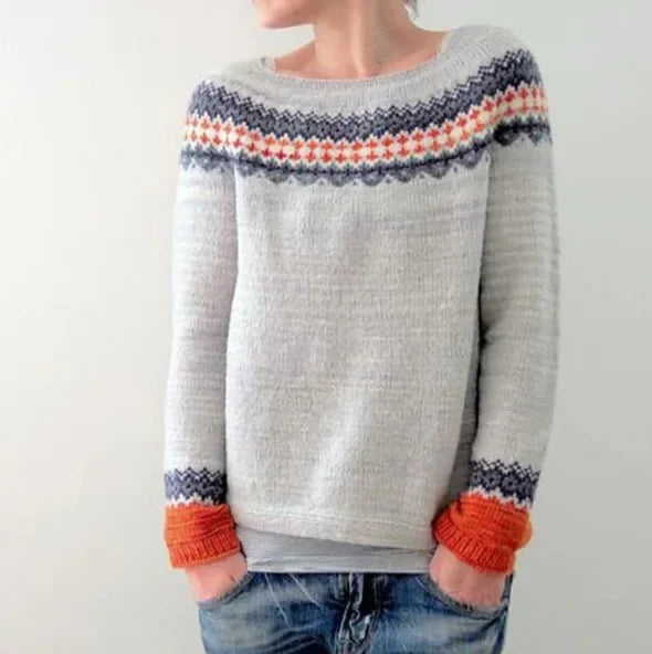 Pullover da Donna in Maglia Girocollo con Motivo Fair Isle