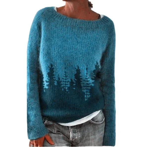 Pullover da Donna in Maglia Girocollo con Motivo Fair Isle