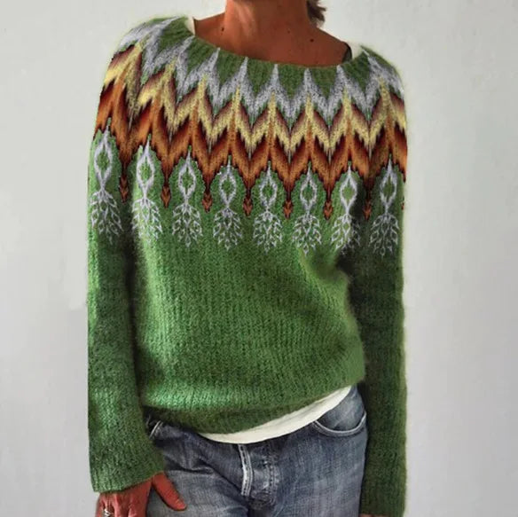 Pullover da Donna in Maglia Girocollo con Motivo Fair Isle