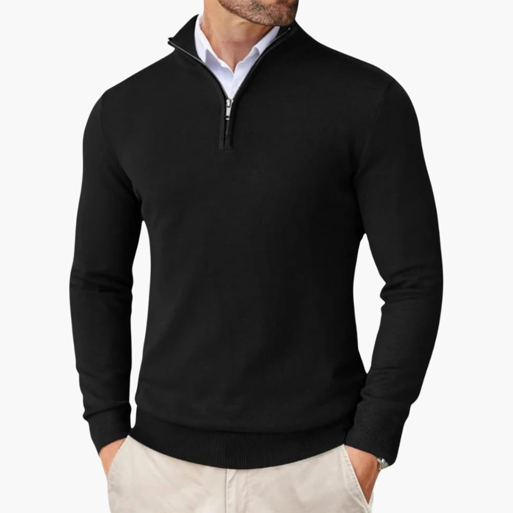 Pullover da Uomo con Mezza Zip e Bordo a Costine