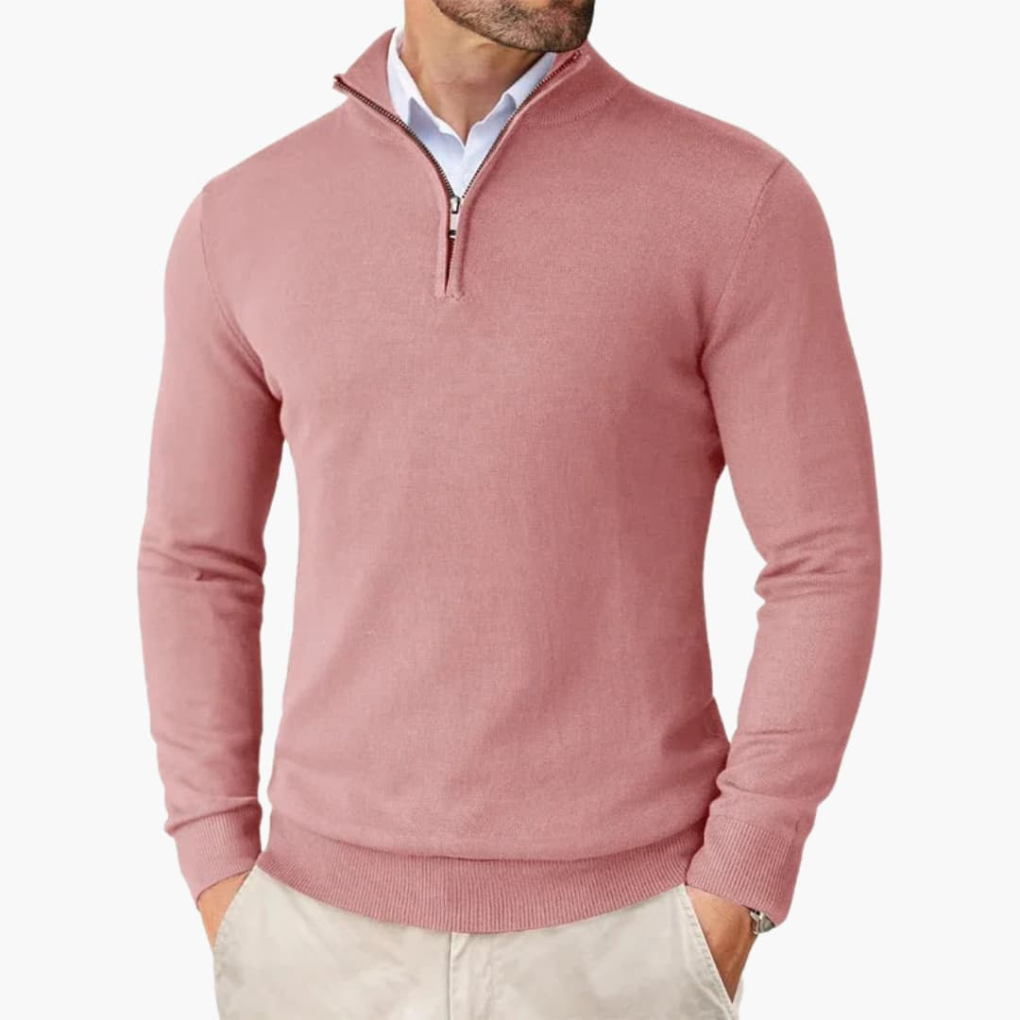 Pullover da Uomo con Mezza Zip e Bordo a Costine