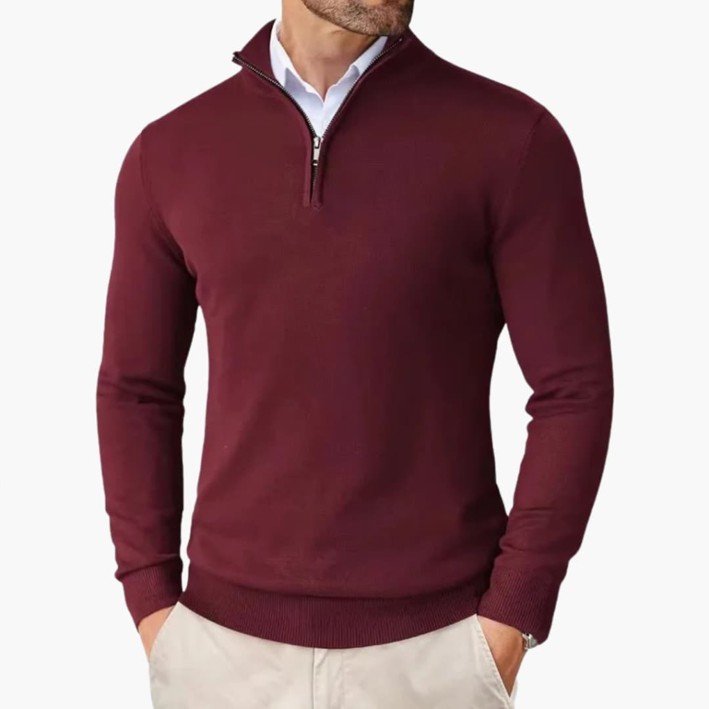 Pullover da Uomo con Mezza Zip e Bordo a Costine