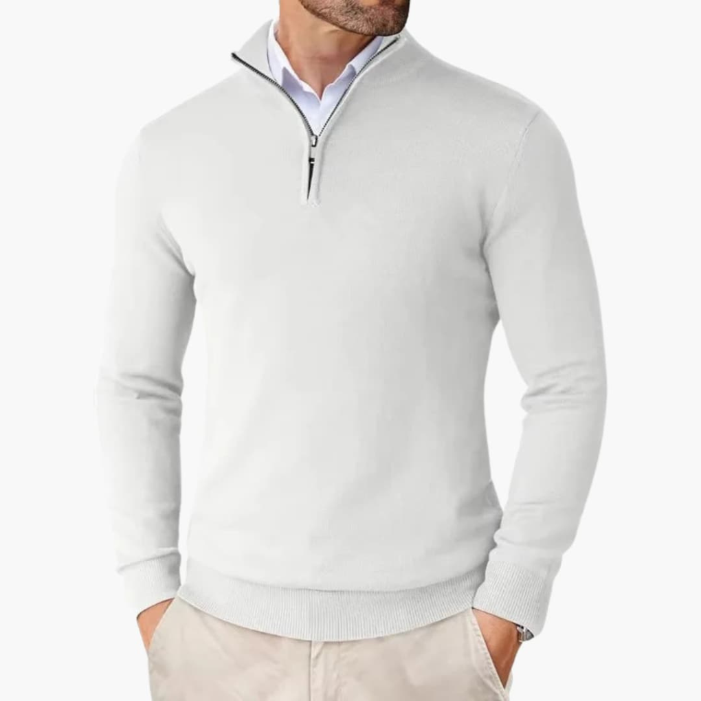 Pullover da Uomo con Mezza Zip e Bordo a Costine