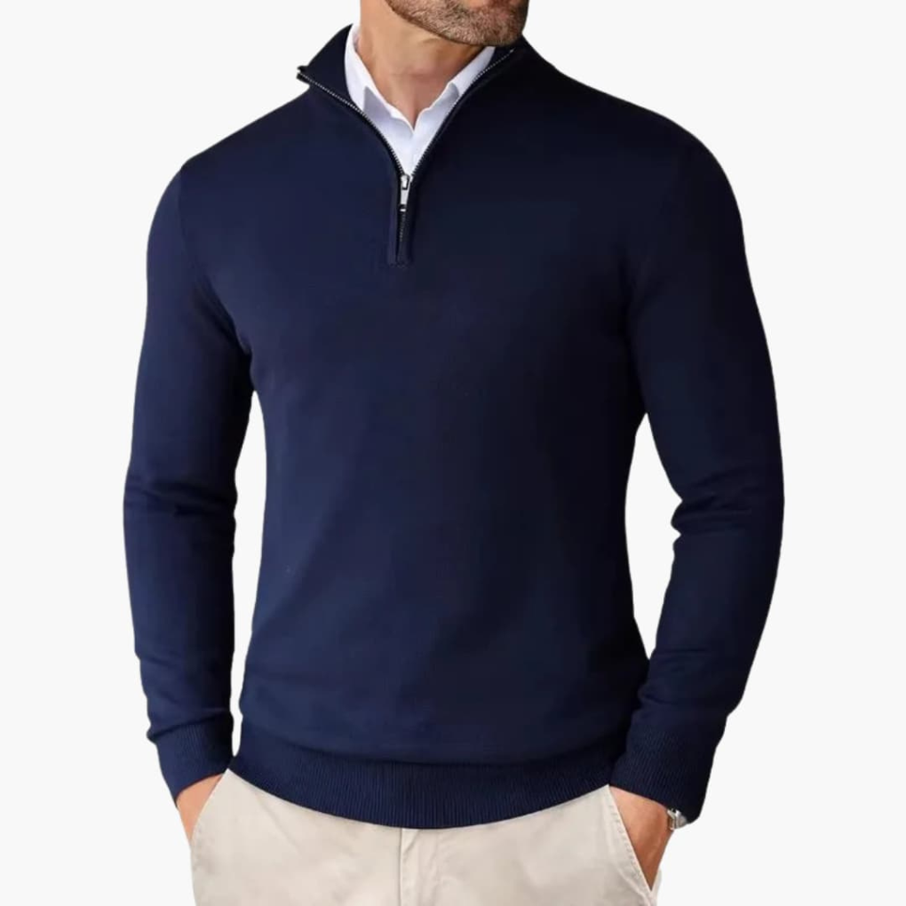 Pullover da Uomo con Mezza Zip e Bordo a Costine