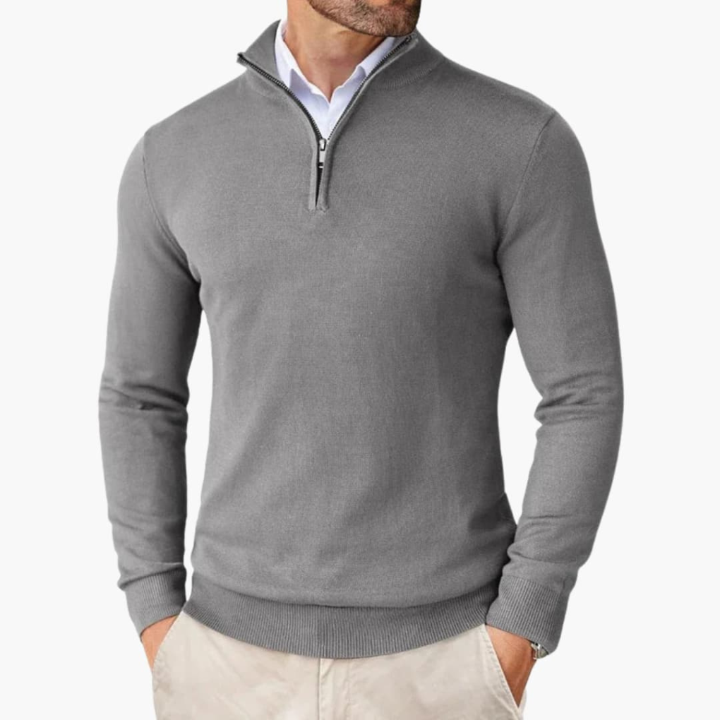 Pullover da Uomo con Mezza Zip e Bordo a Costine