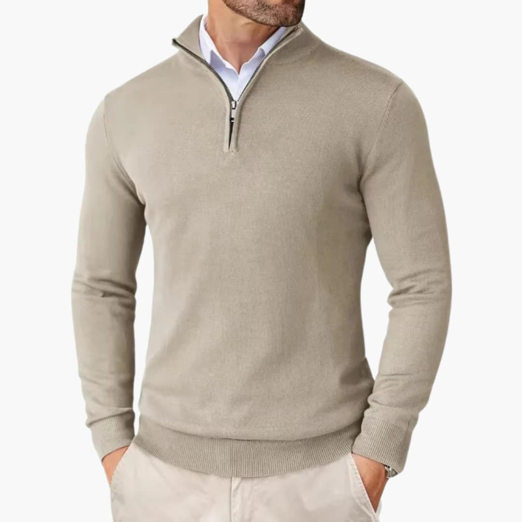 Pullover da Uomo con Mezza Zip e Bordo a Costine
