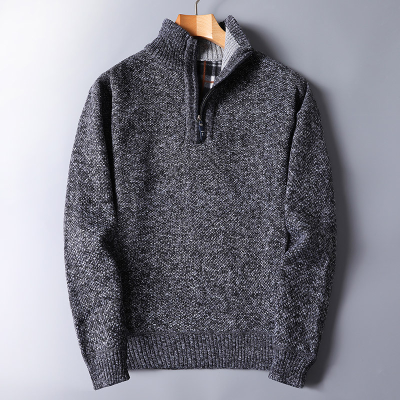 Pullover da uomo in maglia a coste con mezza zip