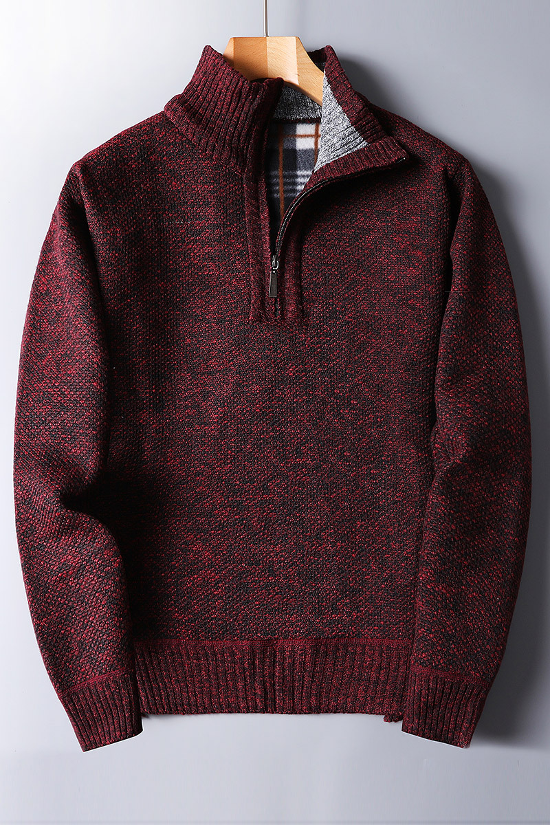 Pullover da uomo in maglia a coste con mezza zip