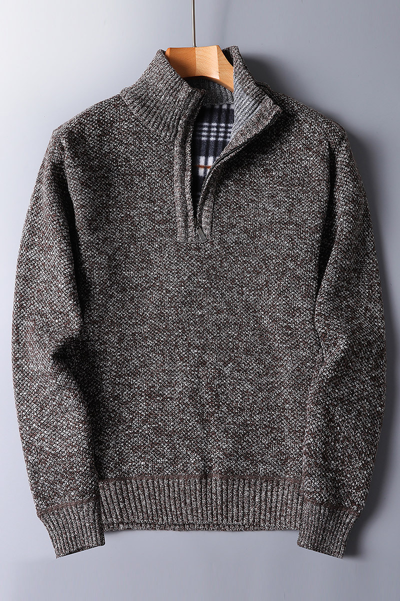 Pullover da uomo in maglia a coste con mezza zip