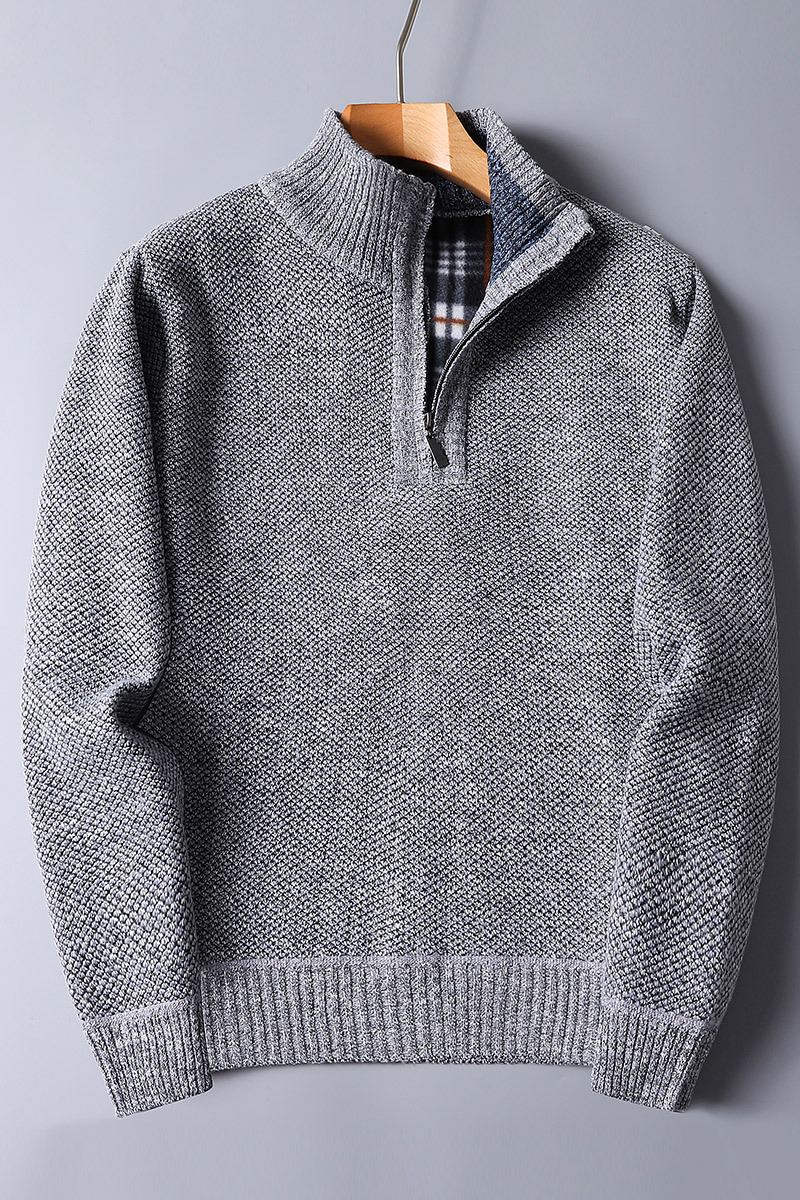 Pullover da uomo in maglia a coste con mezza zip