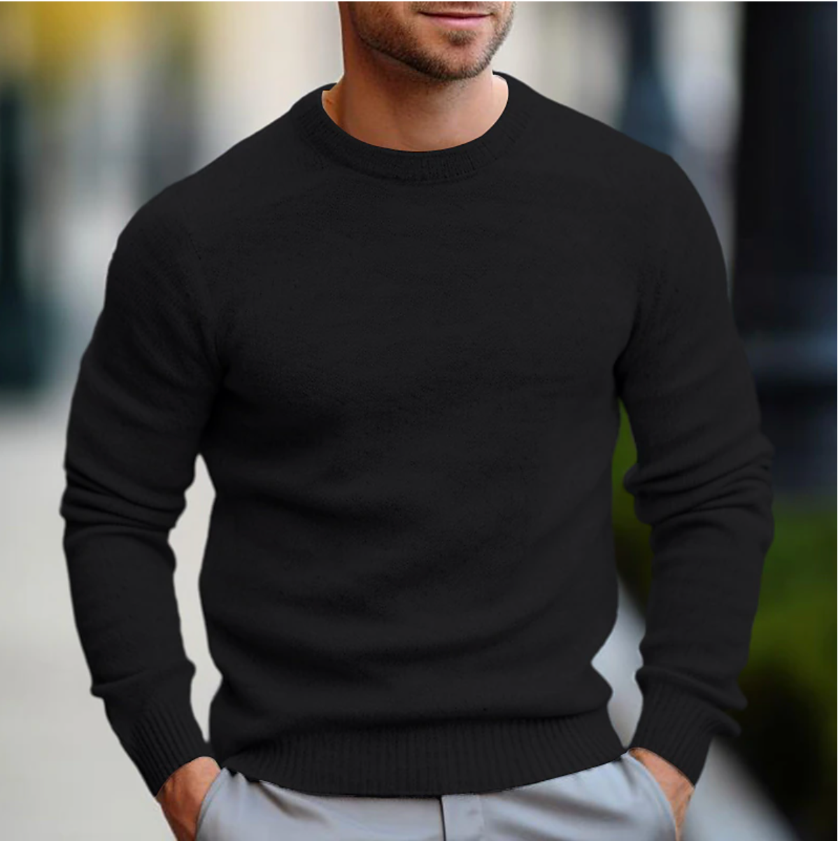 Pullover da Uomo in Maglia a Girocollo a Maniche Lunghe
