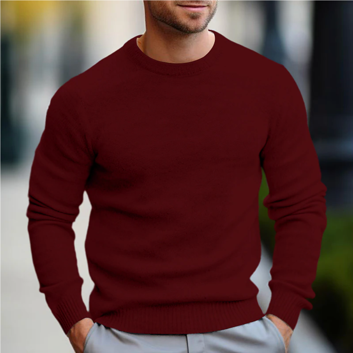 Pullover da Uomo in Maglia a Girocollo a Maniche Lunghe