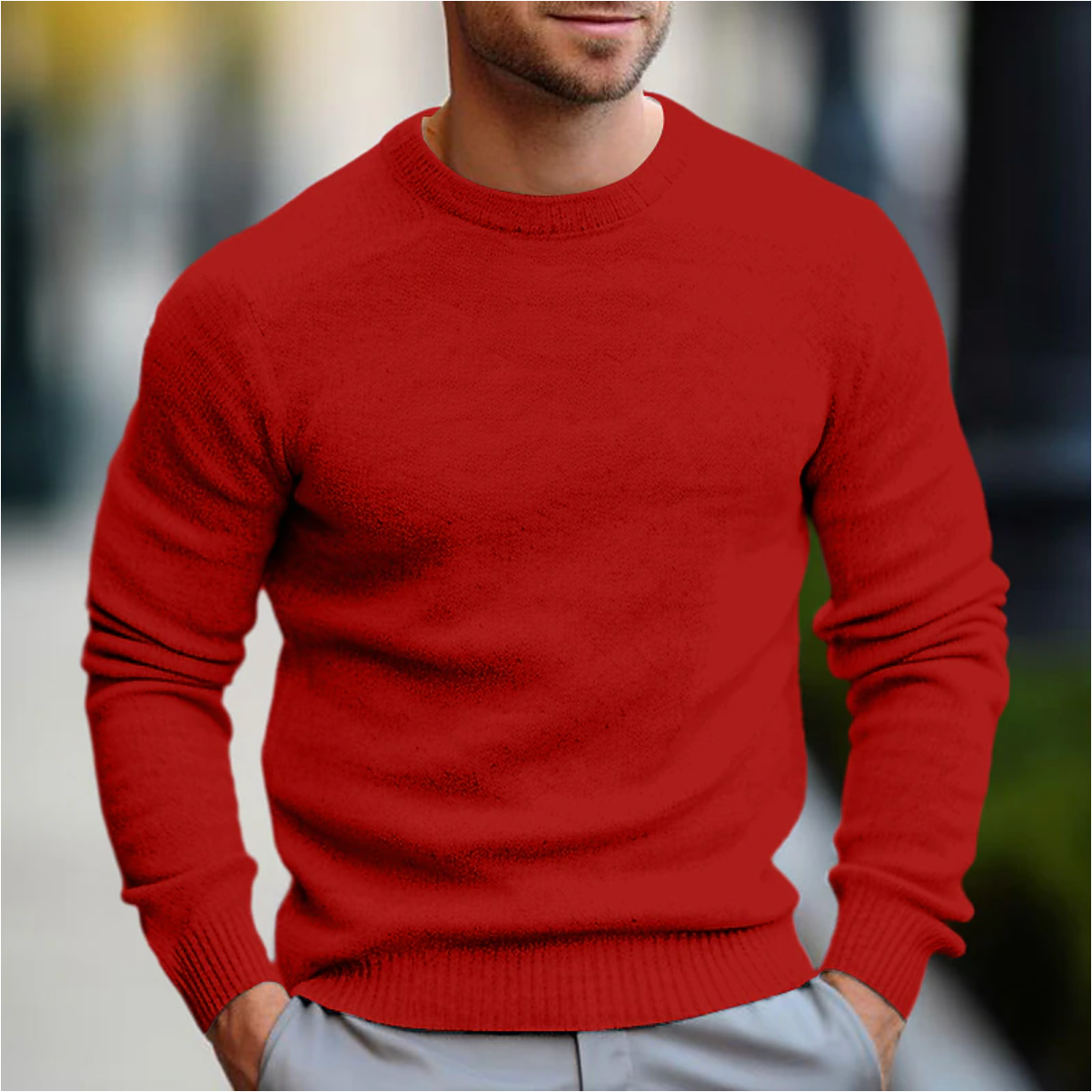 Pullover da Uomo in Maglia a Girocollo a Maniche Lunghe