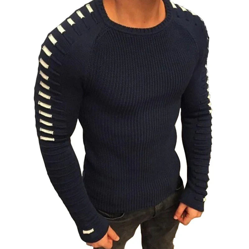 Pullover da uomo in maglia a maniche lunghe con pieghe
