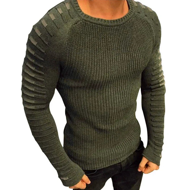 Pullover da uomo in maglia a maniche lunghe con pieghe