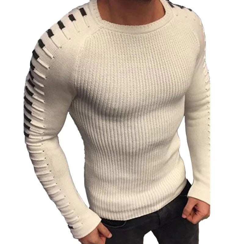 Pullover da uomo in maglia a maniche lunghe con pieghe