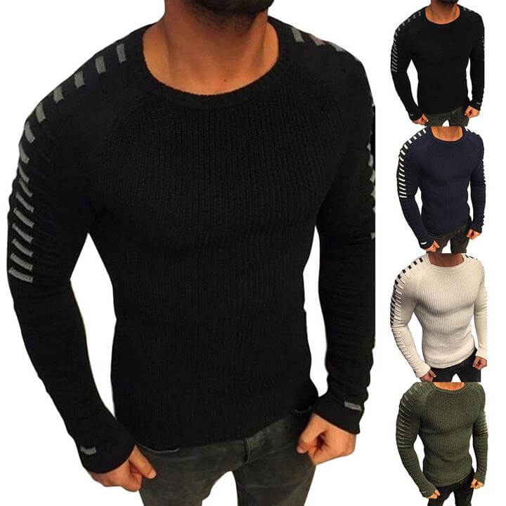 Pullover da uomo in maglia a maniche lunghe con pieghe