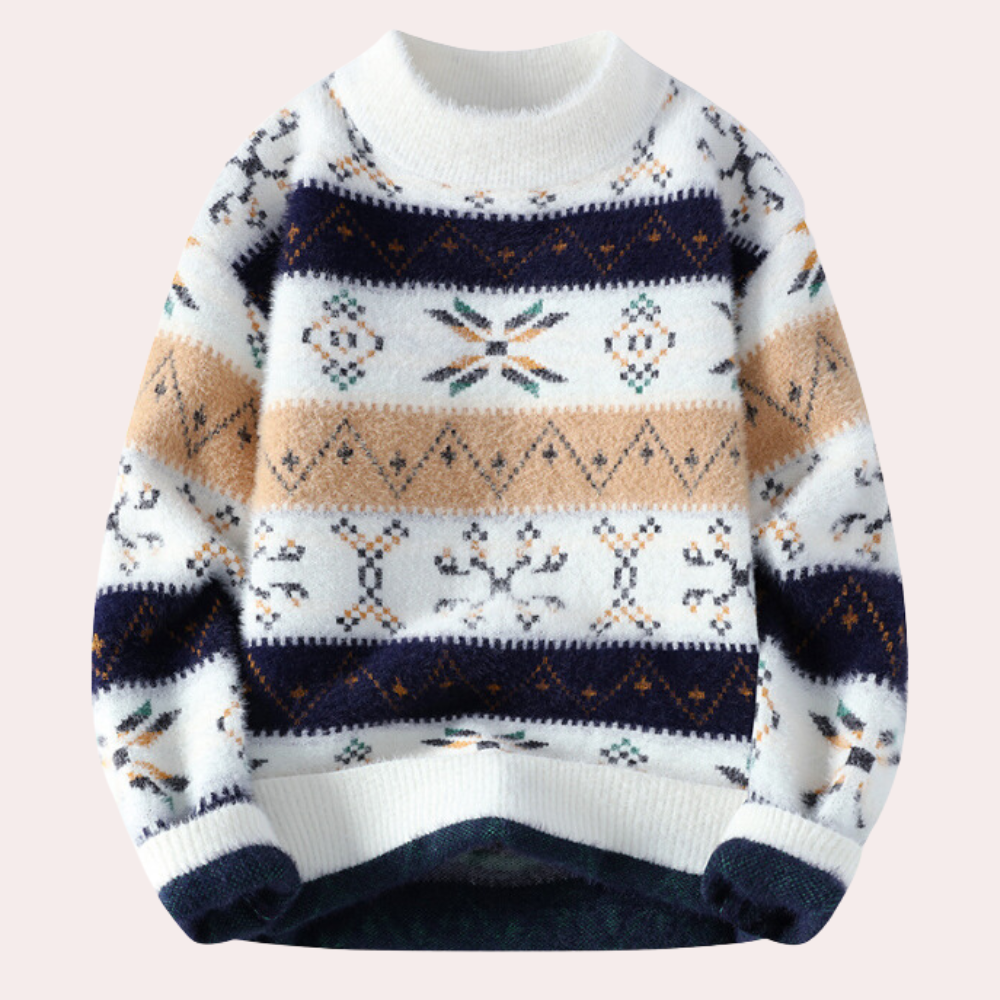 Pullover da Uomo in Maglia a Motivo Fantasia con Girocollo