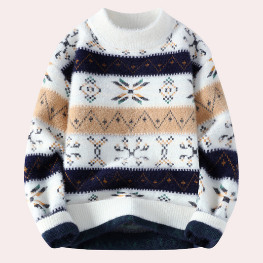 Pullover da Uomo in Maglia a Motivo Fantasia con Girocollo