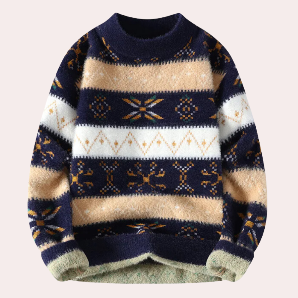 Pullover da Uomo in Maglia a Motivo Fantasia con Girocollo