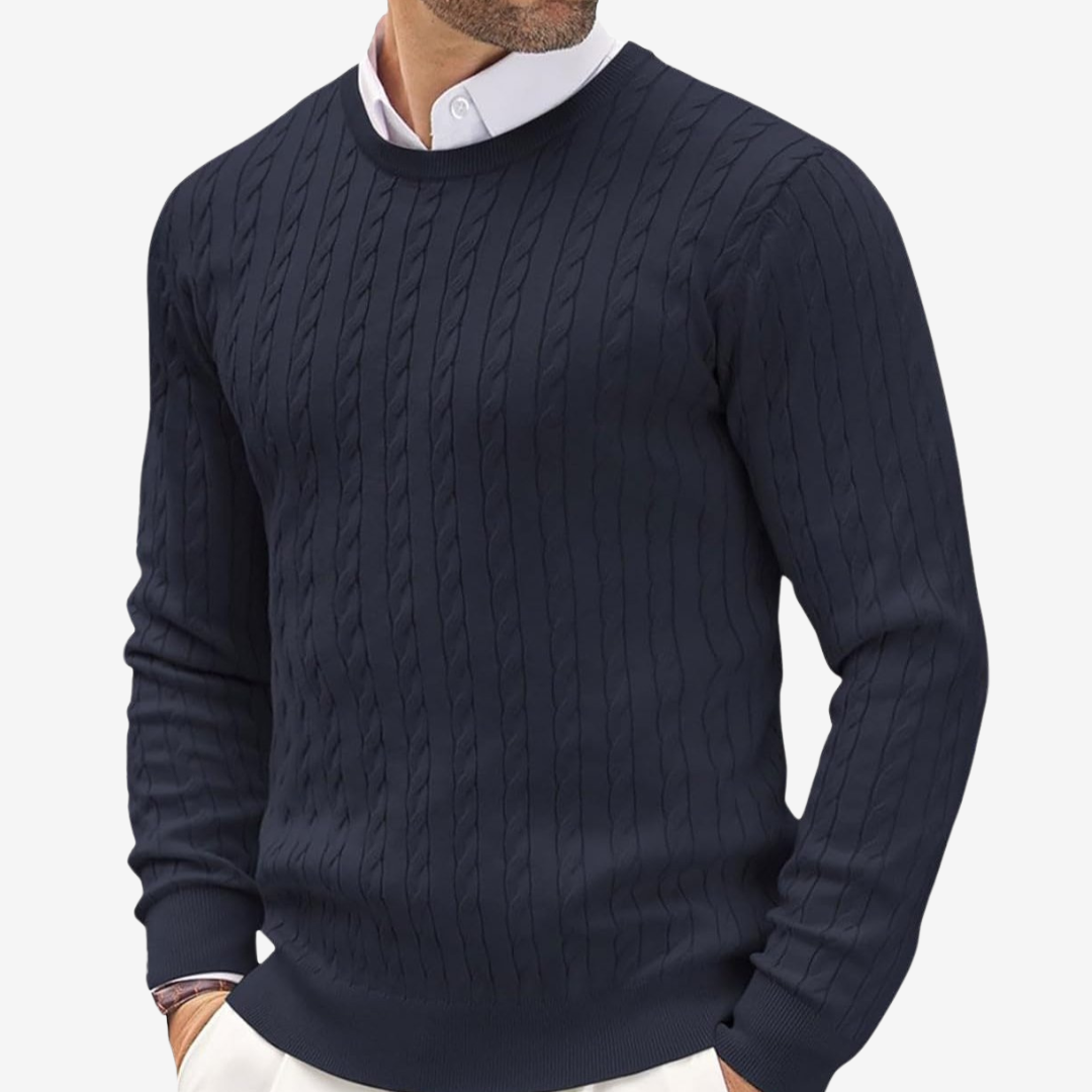 Pullover da Uomo in Maglia a Trecce con Girocollo