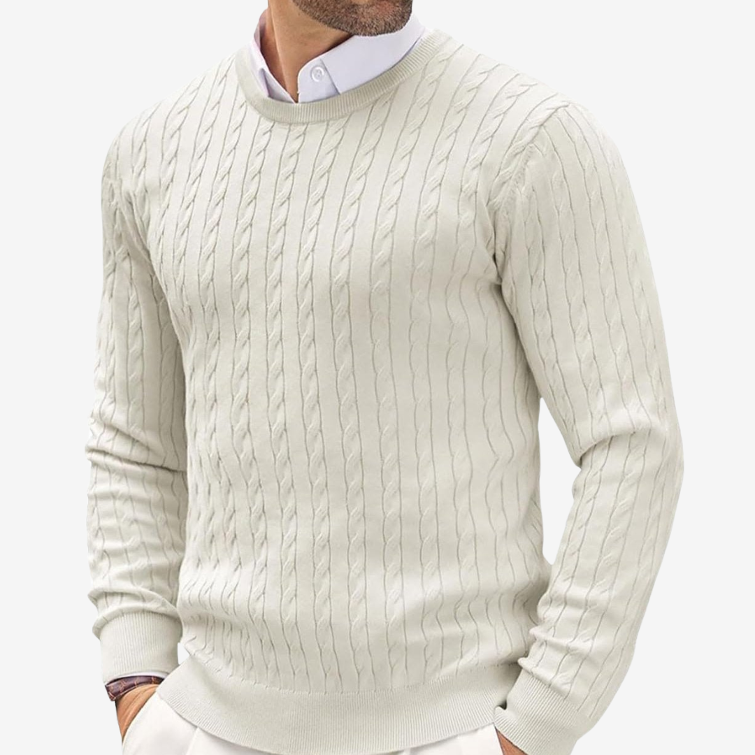 Pullover da Uomo in Maglia a Trecce con Girocollo