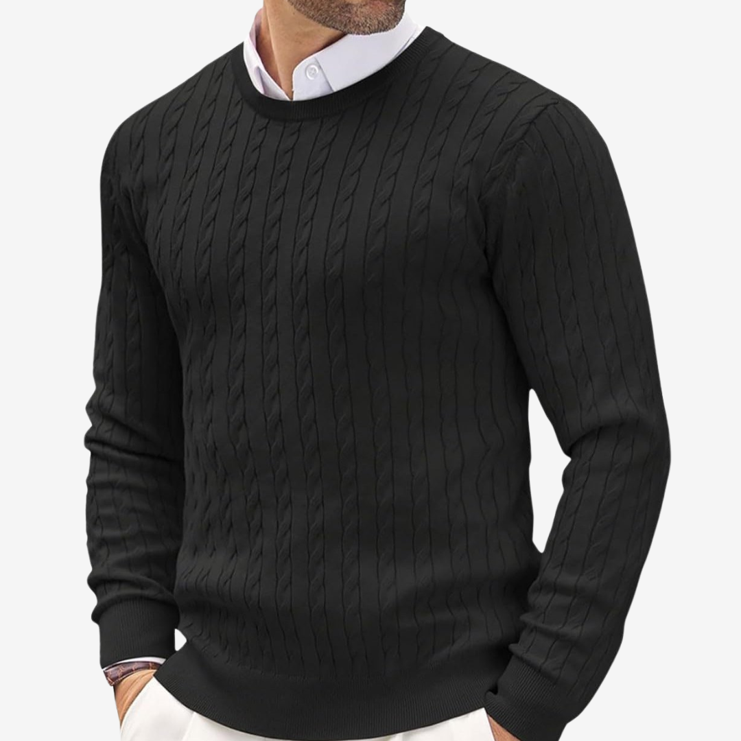 Pullover da Uomo in Maglia a Trecce con Girocollo