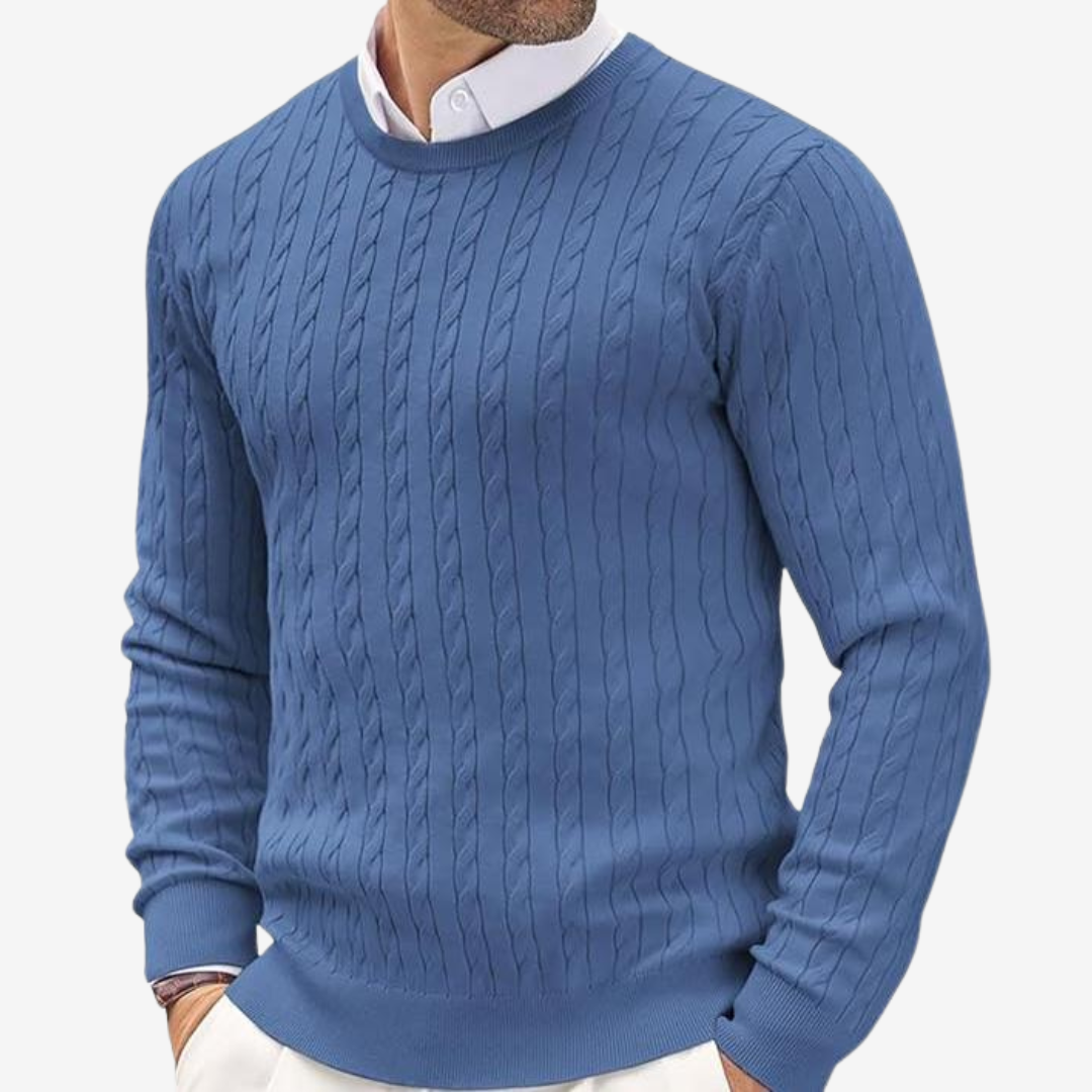 Pullover da Uomo in Maglia a Trecce con Girocollo