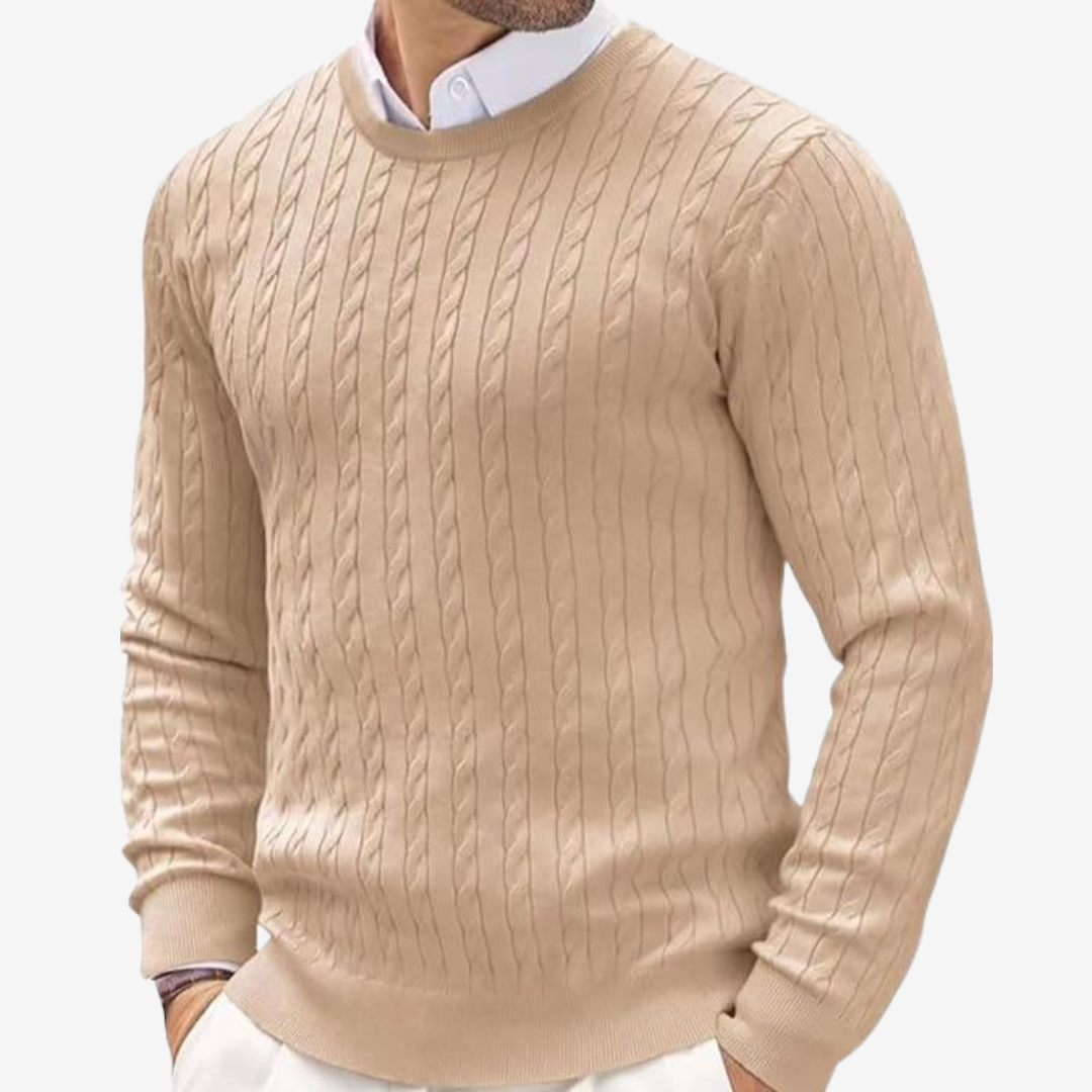 Pullover da Uomo in Maglia a Trecce con Girocollo