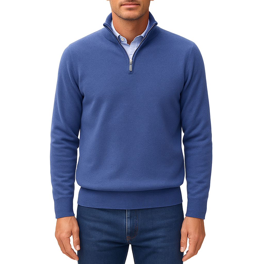 Pullover da Uomo in Maglia Casual con Zip sul Colletto