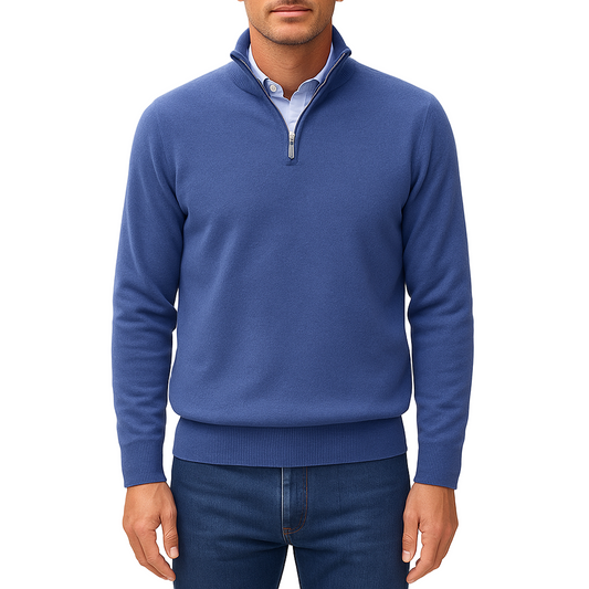 Pullover da Uomo in Maglia Casual con Zip sul Colletto