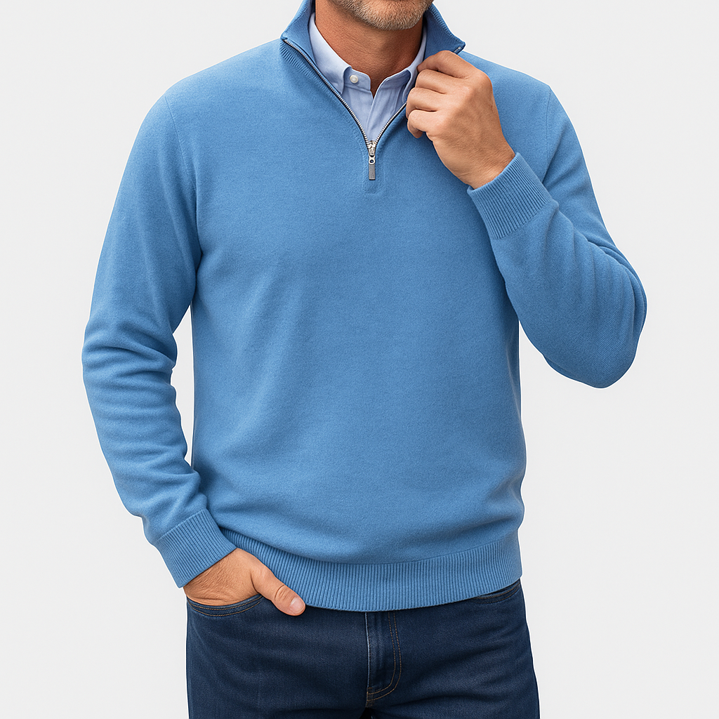 Pullover da Uomo in Maglia Casual con Zip sul Colletto